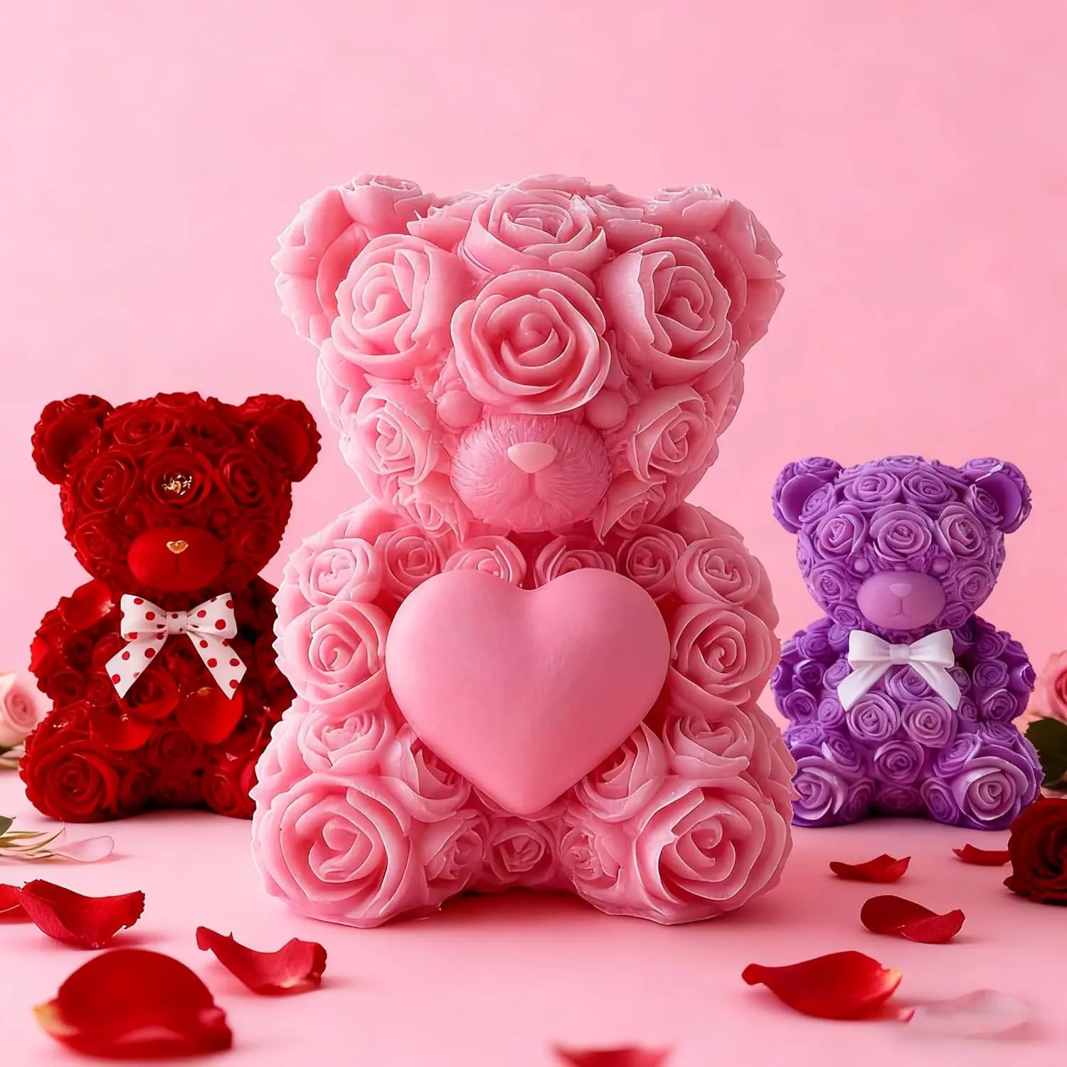 2PCS 3D Rose Bear Candle Molds Teddy Bear Silicone Molds for Epoxy Resin DIY Candle Soap Chocolate Cake Making Valentine's Day B view 4
