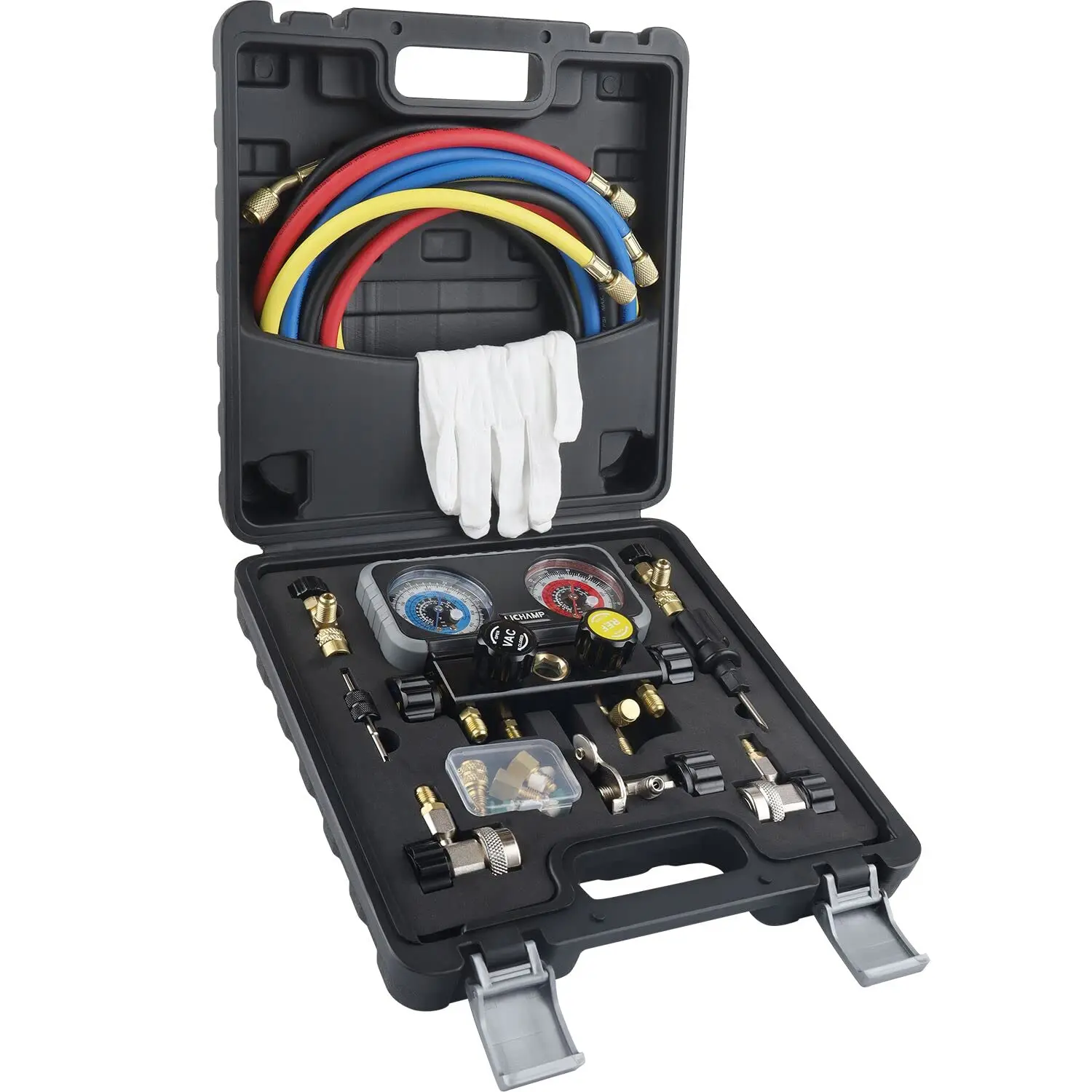 

HVAC Manifold Gauge Set for R410A, R134A, R22, R32 Refrigerant with Hose Kit - AC Diagnostic Tool