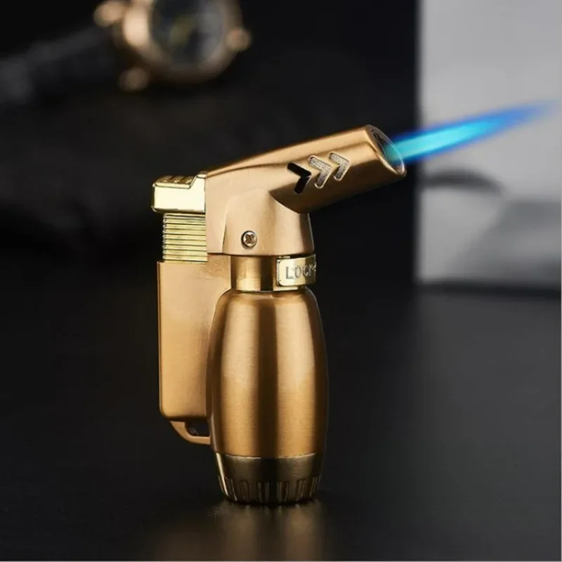 Metal Mini Windproof Jet Blue Flame Butane Gas Torch Lighter Safety Lock Fire Switch Outdoor Portable Cigar Lighters Smoking