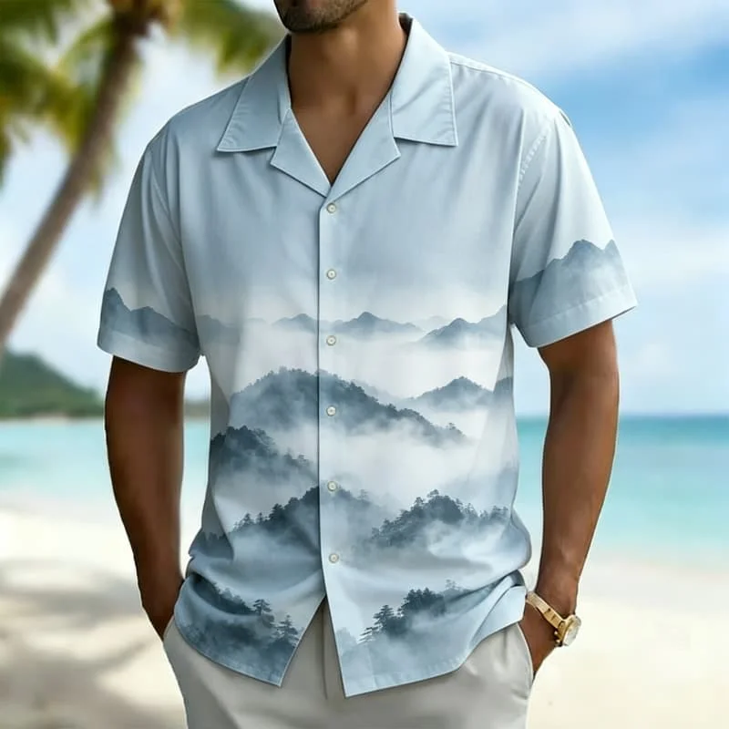 Men's fresh natural landscape printed shirt, suitable for natural strolling, hiking, leisure travel, and quiet daily wear