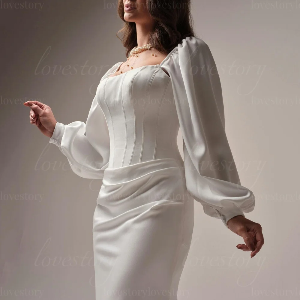 

Customized Wedding Dresses Mermaid Classic Bride Robe Simple Lantern Sleeve Bridal Gowns Vestidos De Noiva