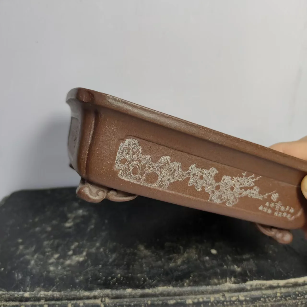 Hand carved Yixing Unglazed bonsai pot cloud feet with Rectangle Shape