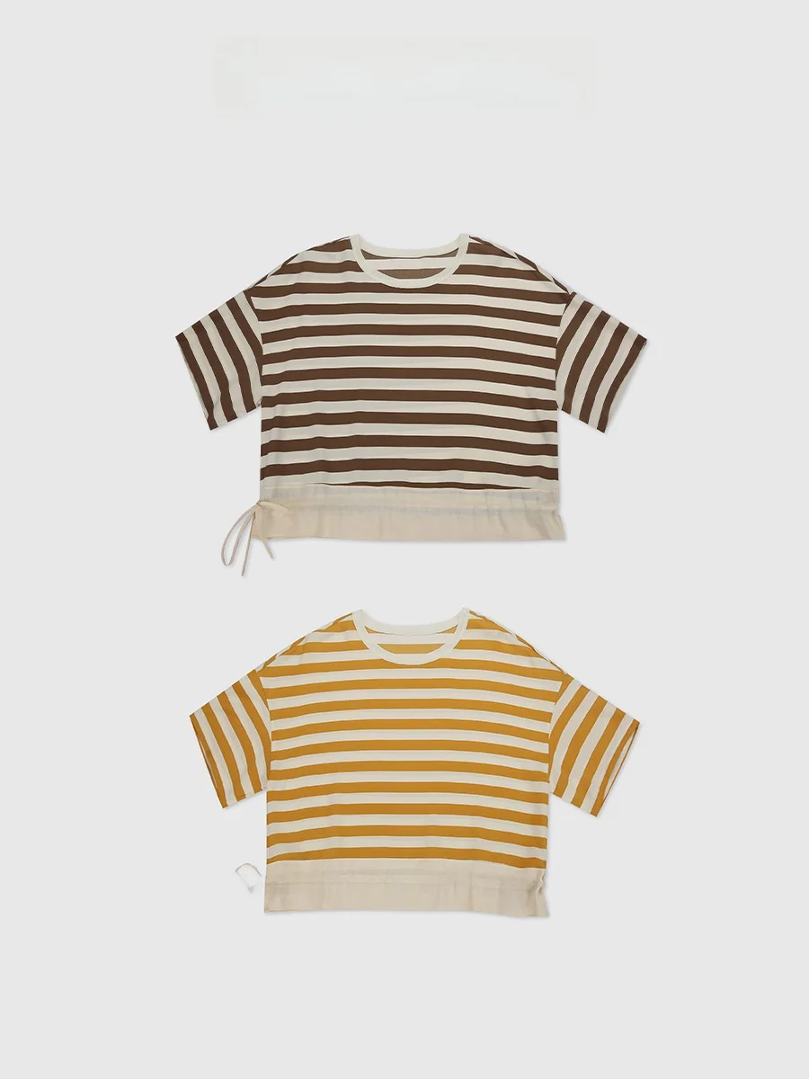 

Повседневная шелковая футболка с круглым вырезом, полосатая, в стиле пэчворк, BAO22SSA97, женская модная весенняя коллекция