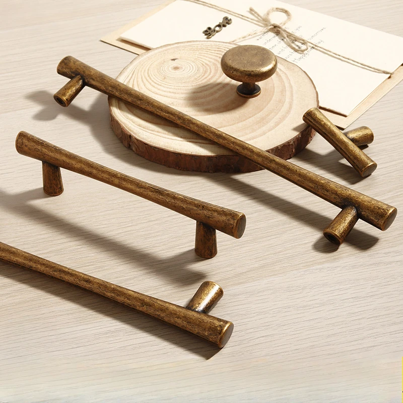 Nordic Vintage Handles for Furniture Bronze Simple Cabinet Drawer Single-hole Handle Zinc Alloy Solid Kitchen Cabinet Handles