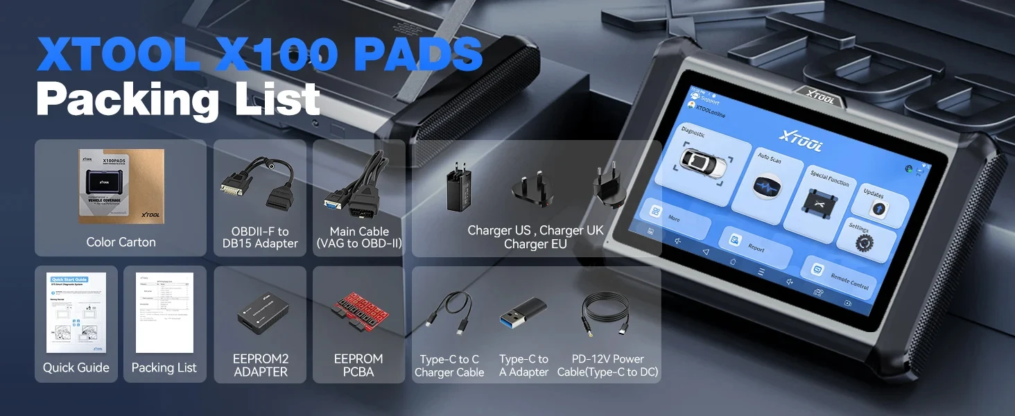 XTOOL X100 PADS Key Programmer Read/Write IMMO Chip Programming Smart Key Car Diagnostic Tool Automotive Scanner CANFD DOIP FCA
