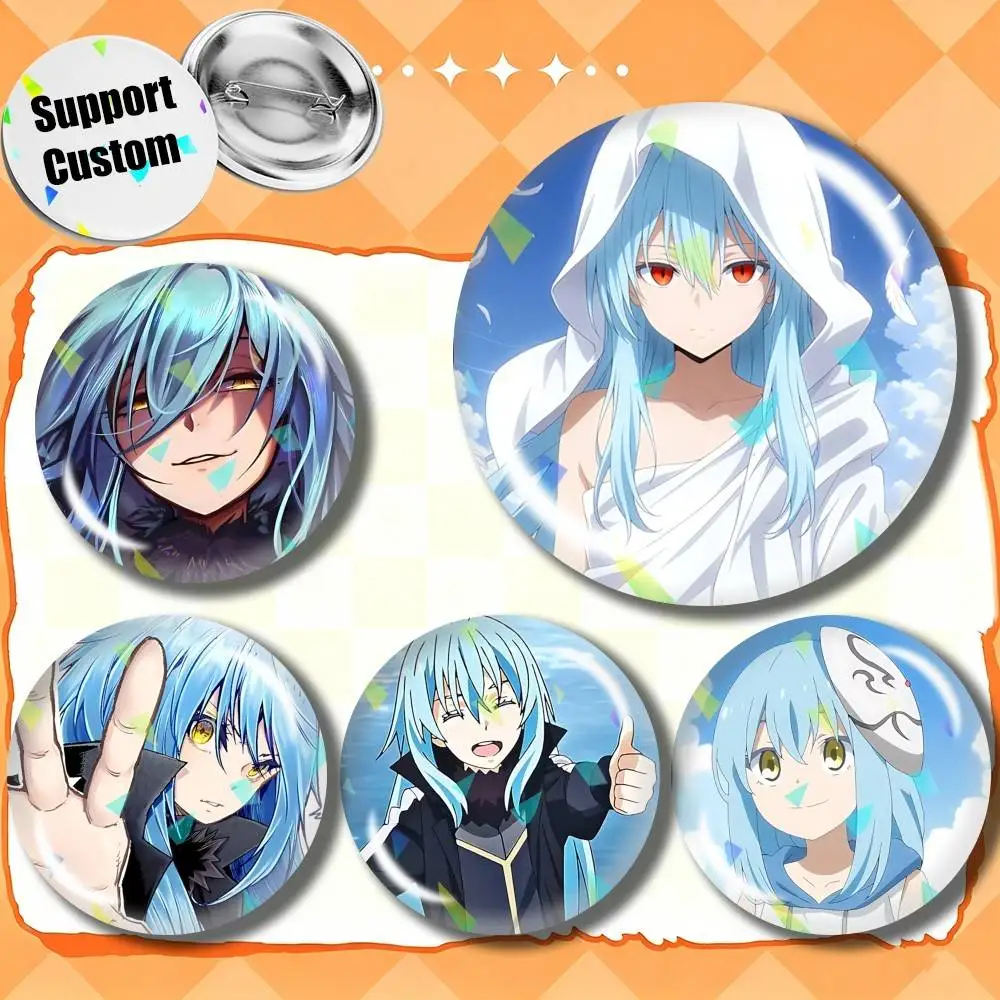 Rimuru Tempest as a Slime S4 Customizable Round Brooch Pins, Personalized Badges With Broken Glass Design Fashion Accessory