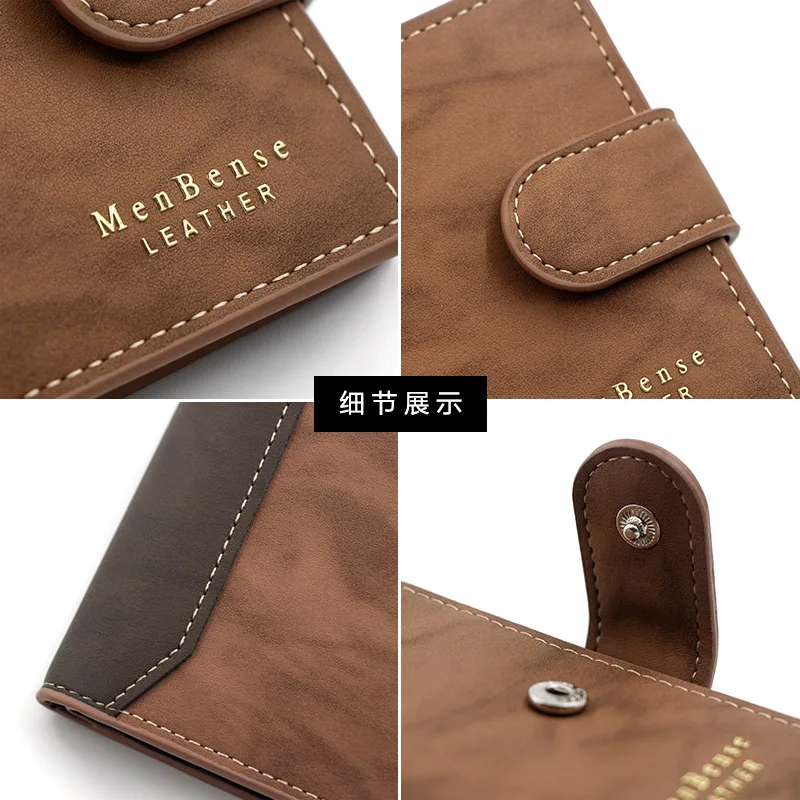 New Short Men Wallets Slim Card Holder Quality PU Leather Brand Male Wallet Small Photo Holder 3-fold Bag Frosted Men's Purses