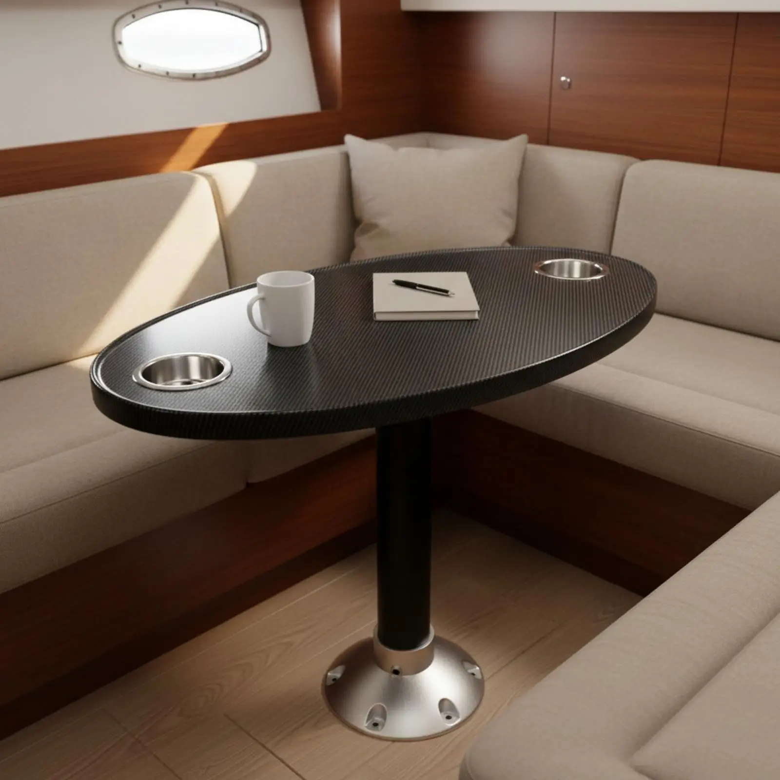 Boat RV Waterproof Tea Table Oval Detachable Pedestal Desk Portable Lounge Side Table for Yacht Marine Compact Space