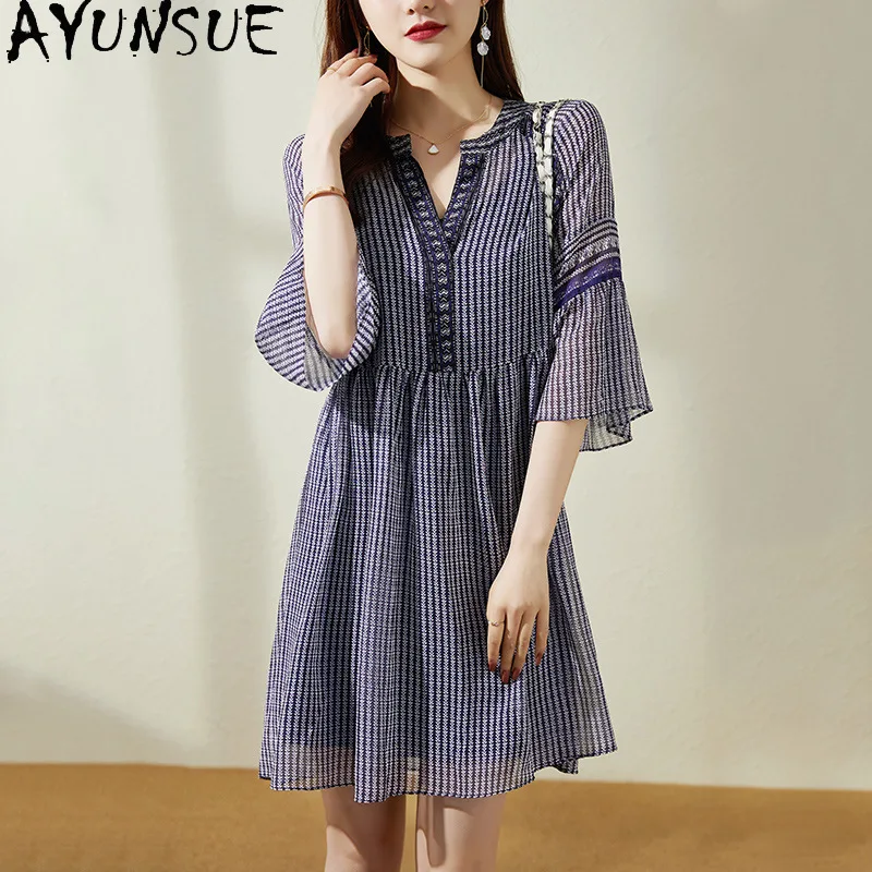AYUNSUE Mulberry Silk Dresses for Woman Two-Piece Set Dress Woman Vacation Style Summer Dresses 2026 Woman Clothes Robe Femme