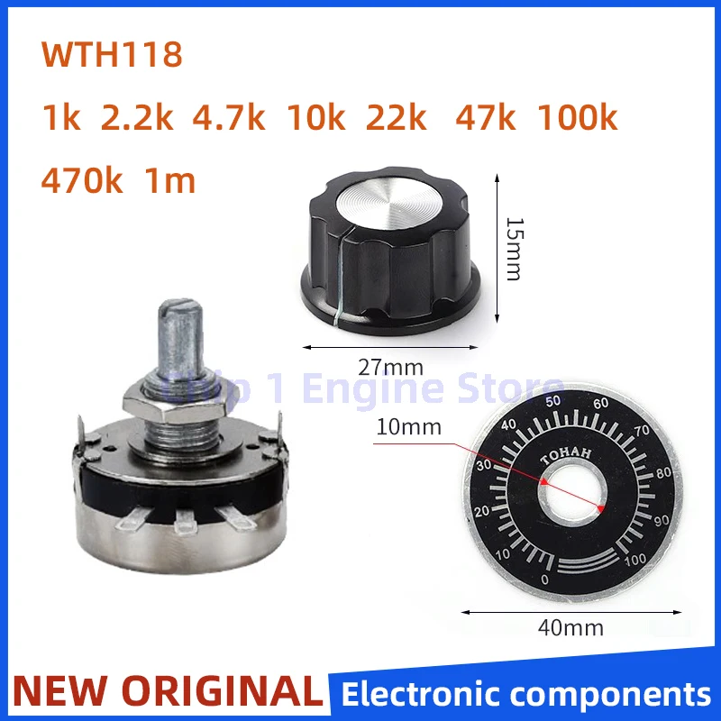 Potentiomètre à film de carbone WTH118, machine à souder en Sicile 1K/2.2K/4.7K/10K/22K/47K/100K/470K/1M