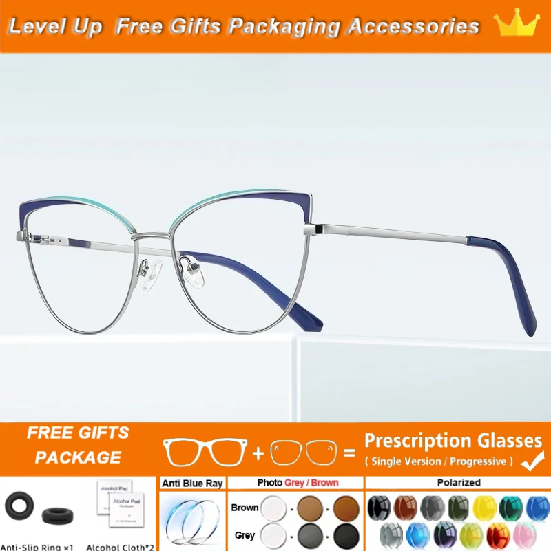 

OLLYMURS New Personalized Cat-eye Large-frame Progressive Anti-blue Light Photochromic Glasses Can Be Customized Prescriptions