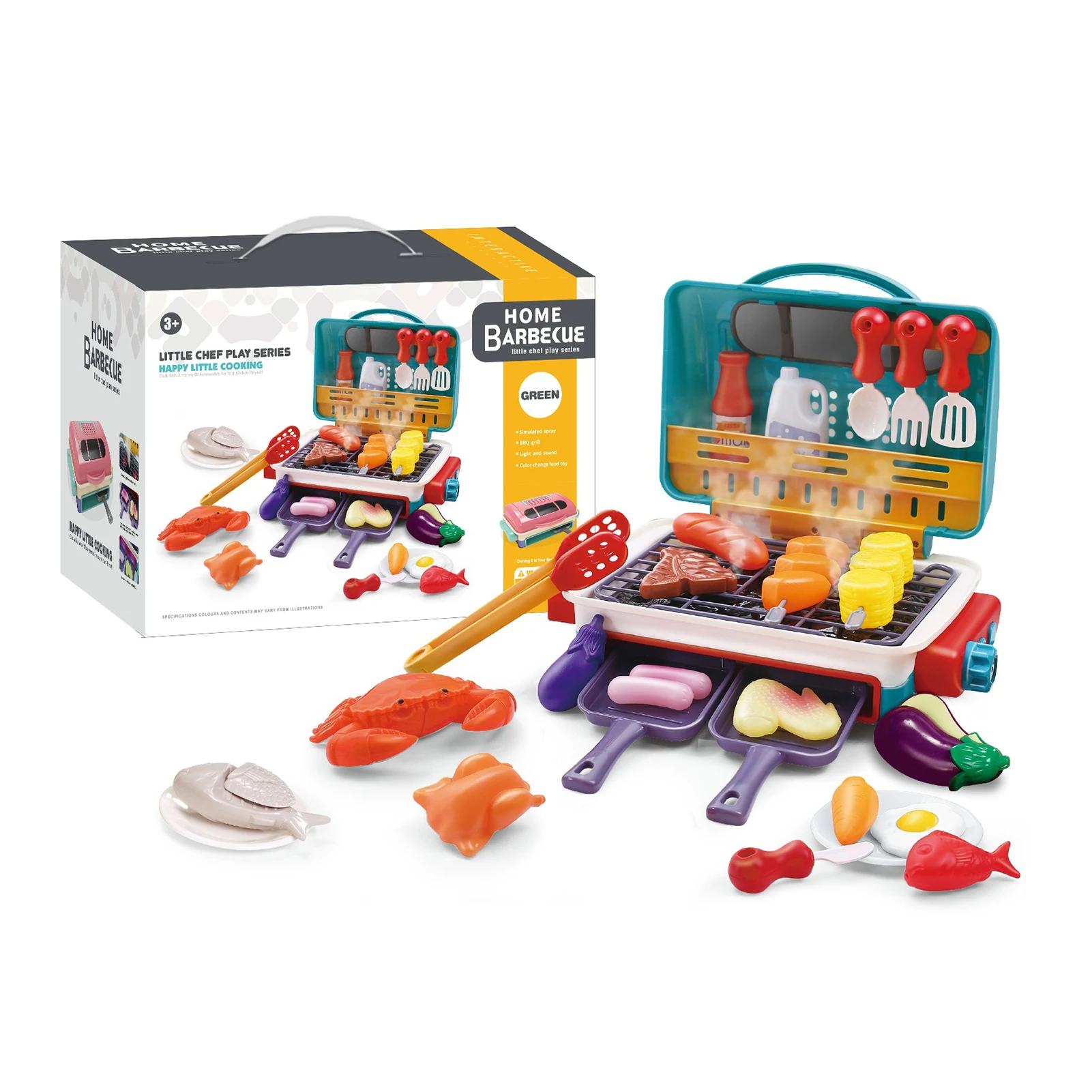 Ensemble de Barbecue avec lumière de pulvérisation, jeu de simulation pour enfants, jouet de cuisine, jouets éducatifs pour enfants, cadeaux de noël