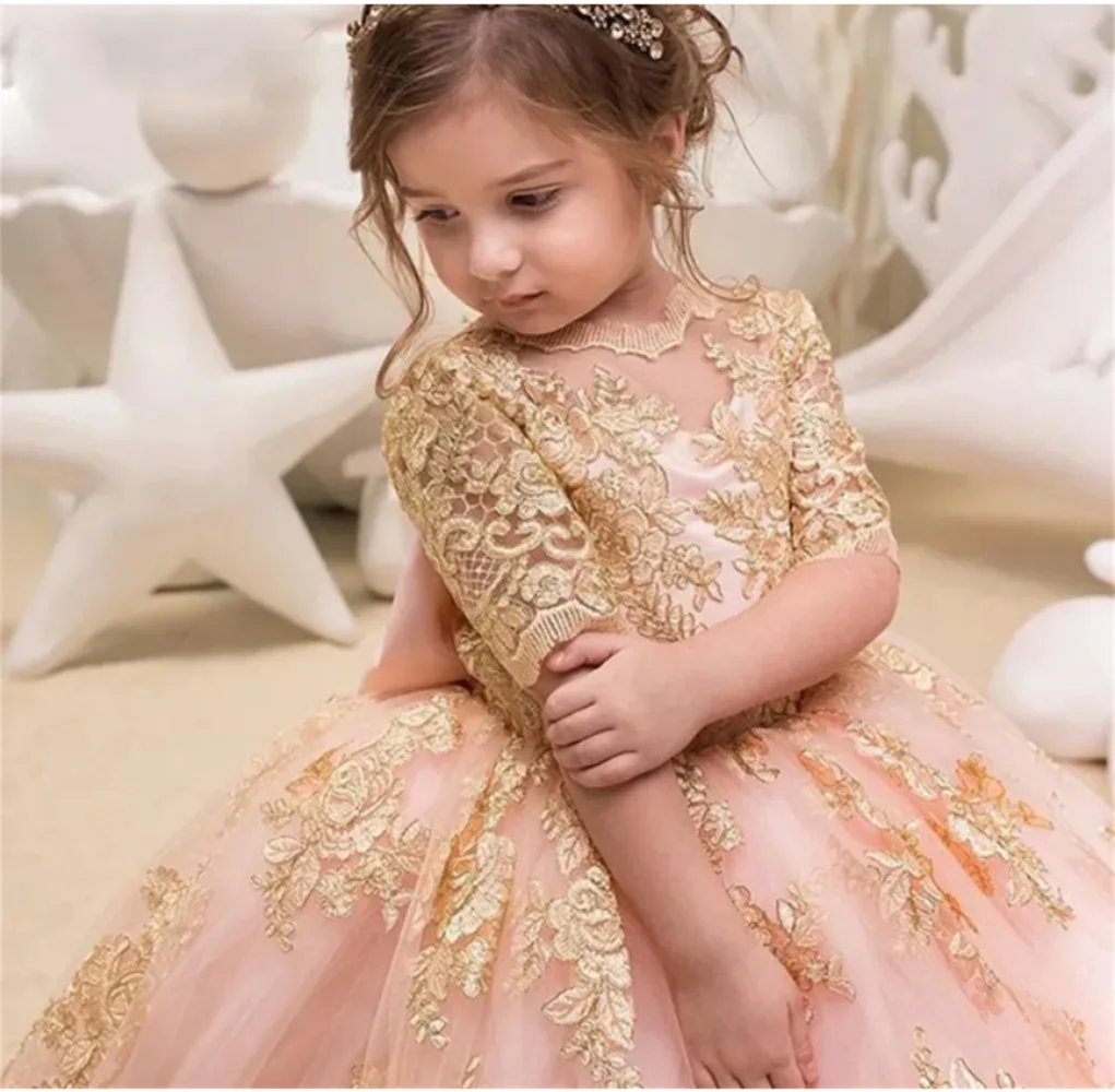 Abiti da ragazza di fiori per servizio fotografico perle lettiera floreale abito da spettacolo per bambini festa di compleanno vestito da prima comunione