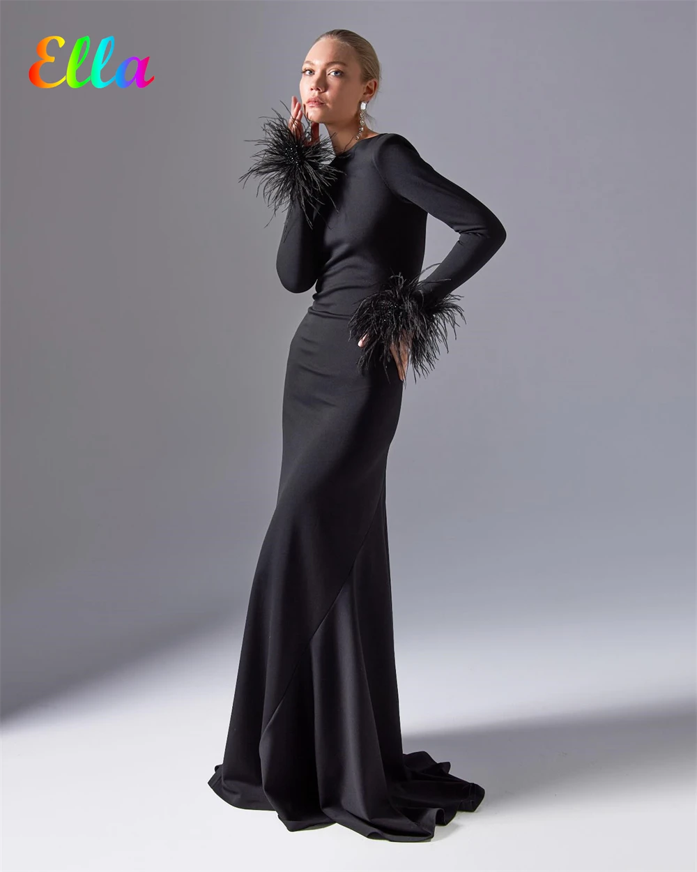 Customized Mermaid Temperament Jersey Evening Dress Exquisite Crew Neck Long Sleeves Homecoming Dress Special Occasio
