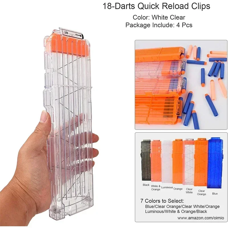 1/4PCS Soft Bullet Clips 18-Darts Quick Reload Clips Magazine Clips for Nerf Toy Dart Gun (Transparent White)