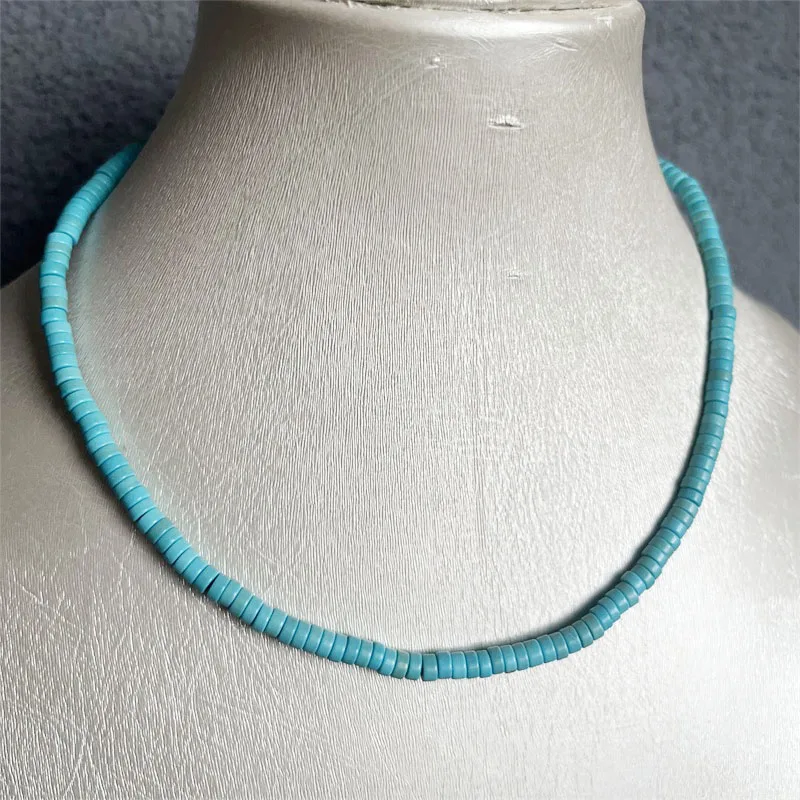 2*4MM Heishi Blue Color Turquoise Necklace Natural Stone Chocker Beaded Mother Daughter 40/45/50/55cm