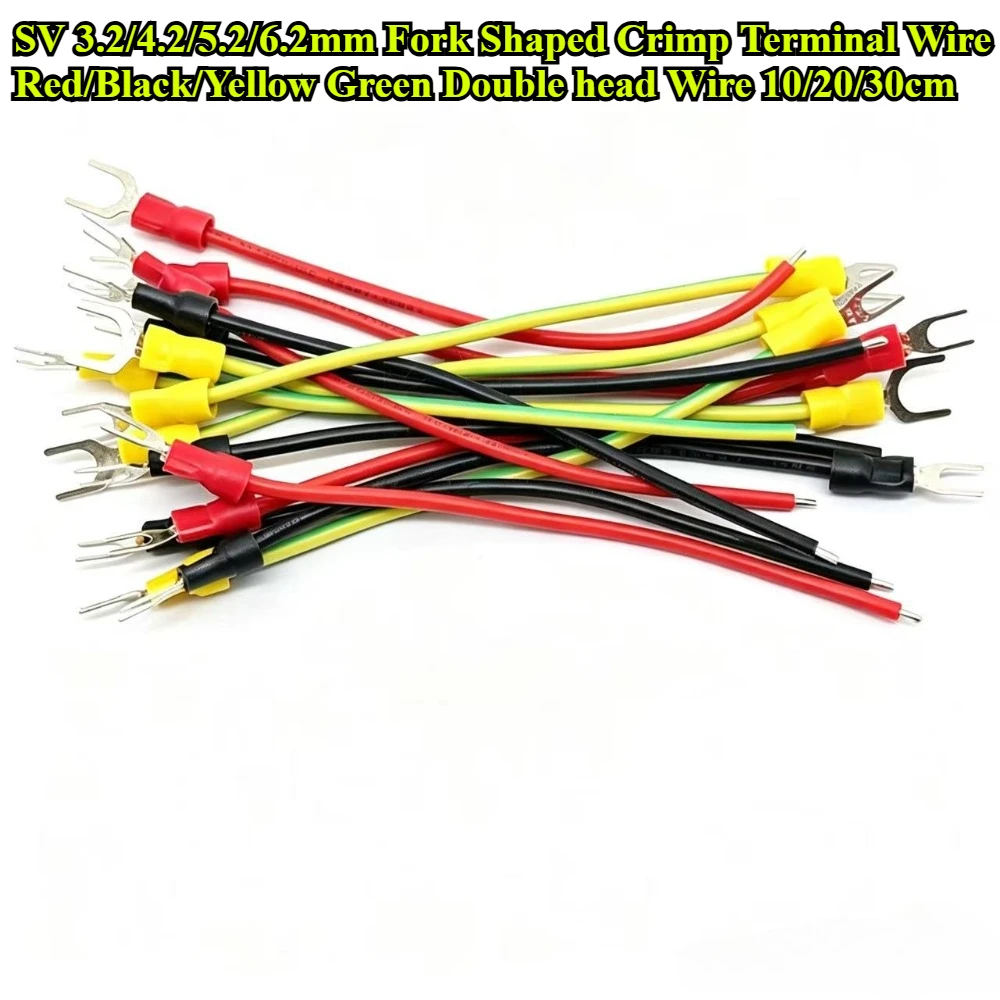 10Pcs SV 3.2/4.2/5.2/6.2mm Double Head Spade Fork Shaped Crimp Terminal Wire Crimp Connector Insulated Cable Length 10/20/30CM