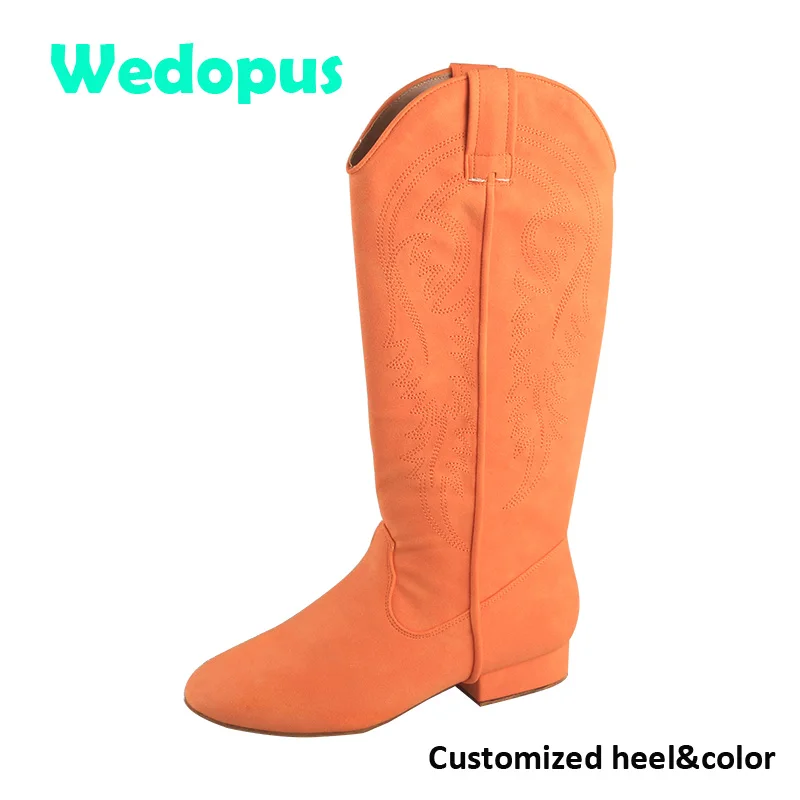 Wedopus No Zipper Country Dance Boots Grey Suede Sole Indoor Dance Shoes Women Boots Long Dancing Boots Customized Heel