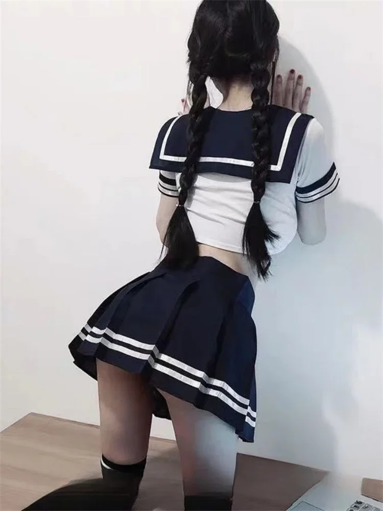 Women Sexy School Girl Costumes Cosplay Babydoll Sexy Lingerie Suspender Plaid Skirt Set Student Uniform Party Club Outfits