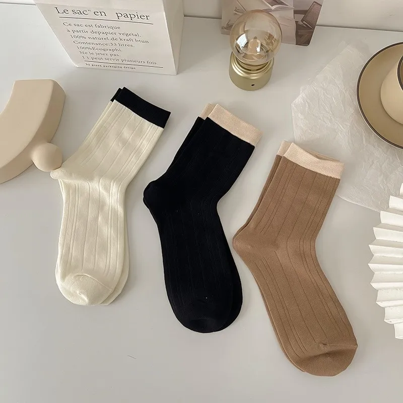 Women's Spring Summer Socks Vertical Strip Solid Color Mid-tube Fashion Comfortable Cotton Funny Breathable Antibacterial Sock