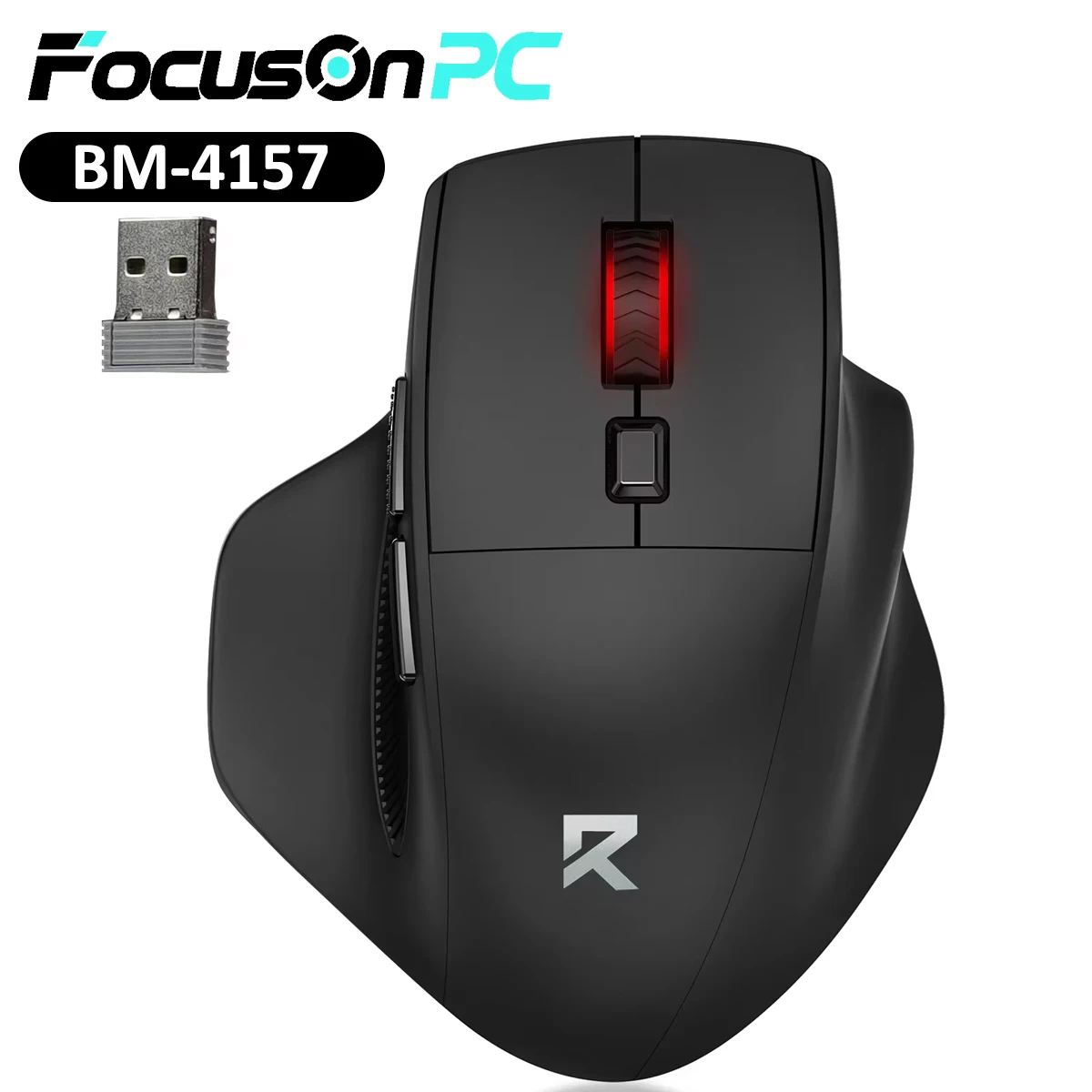 2.4GHz Wireless Gaming Mouse, 6 Customizable Buttons, Up to 4000 Adjustable Max DPI, Black Ergonomic Computer Gaming Mice for PC