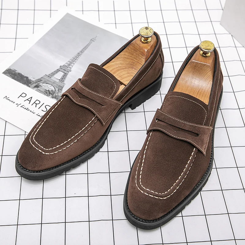 Men Fashion Lefu Shoes Black Brown Pointed High Quality Business Versatile Formal Shoes Flat Heel Matte Gentleman Want Size38-48