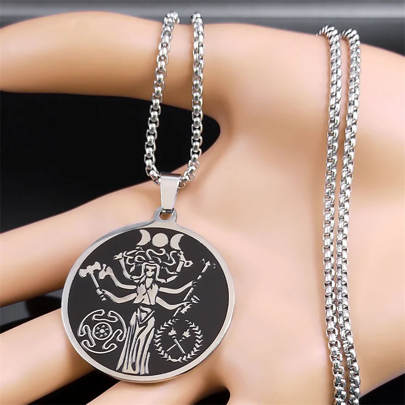 Witch Triple Moon Goddess Hecate Necklace for Women Men Stainless Steel Greek Mythology Chain Necklace Jewelry collier N9611S02