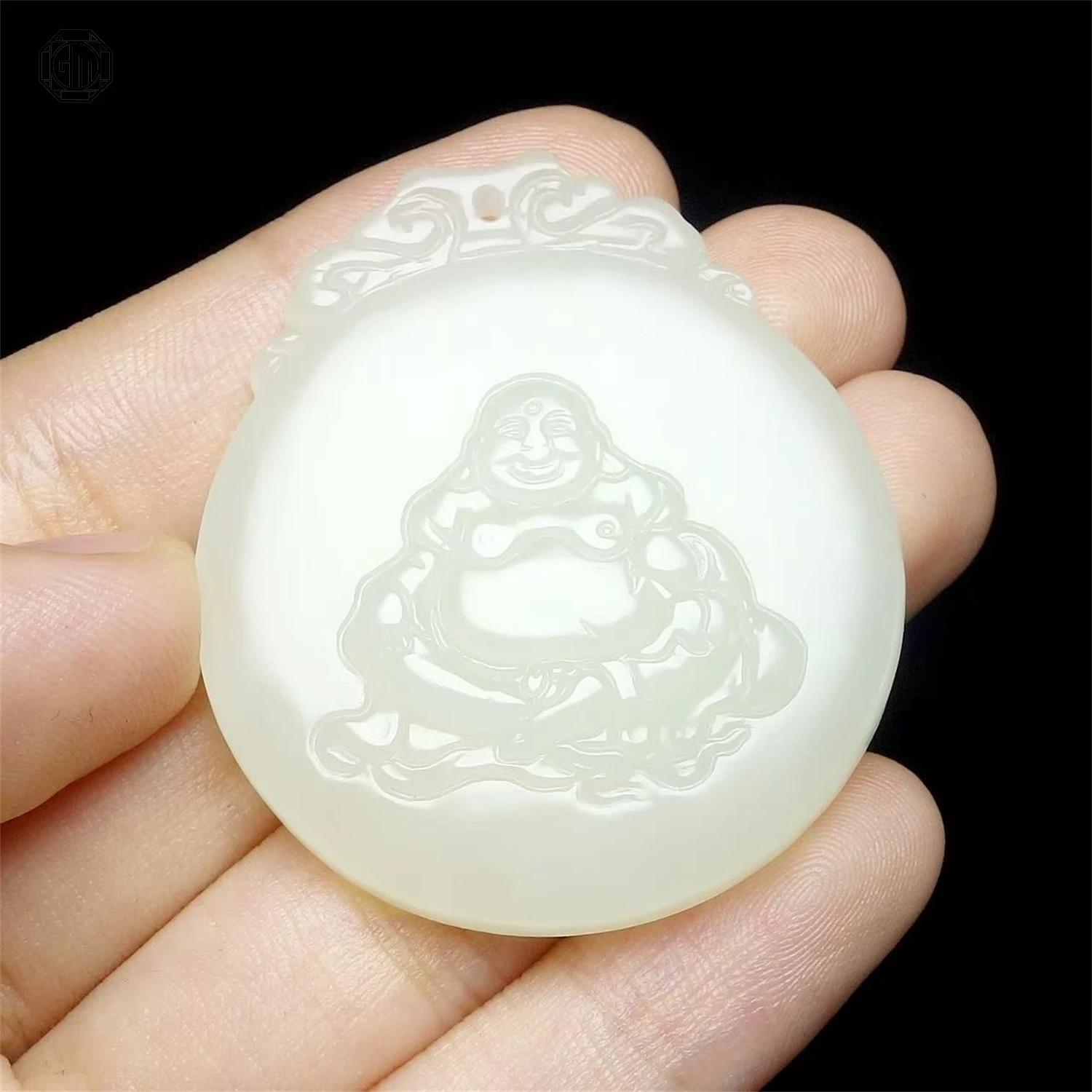Natural Hetian Jade Maitreya Laughing Buddha Carved Plaque Pendant Women Gemstone Exquisite Guanyin Necklace Jewelry Gift