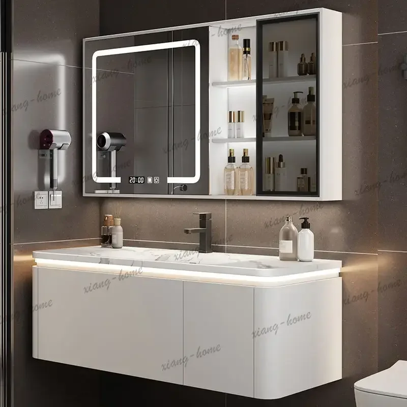 LD Smart Mirror Bathroom Cabinet Slate Hot Bending Integrated Basin Vanity Combination Storage Simple Bathroom Cabinet