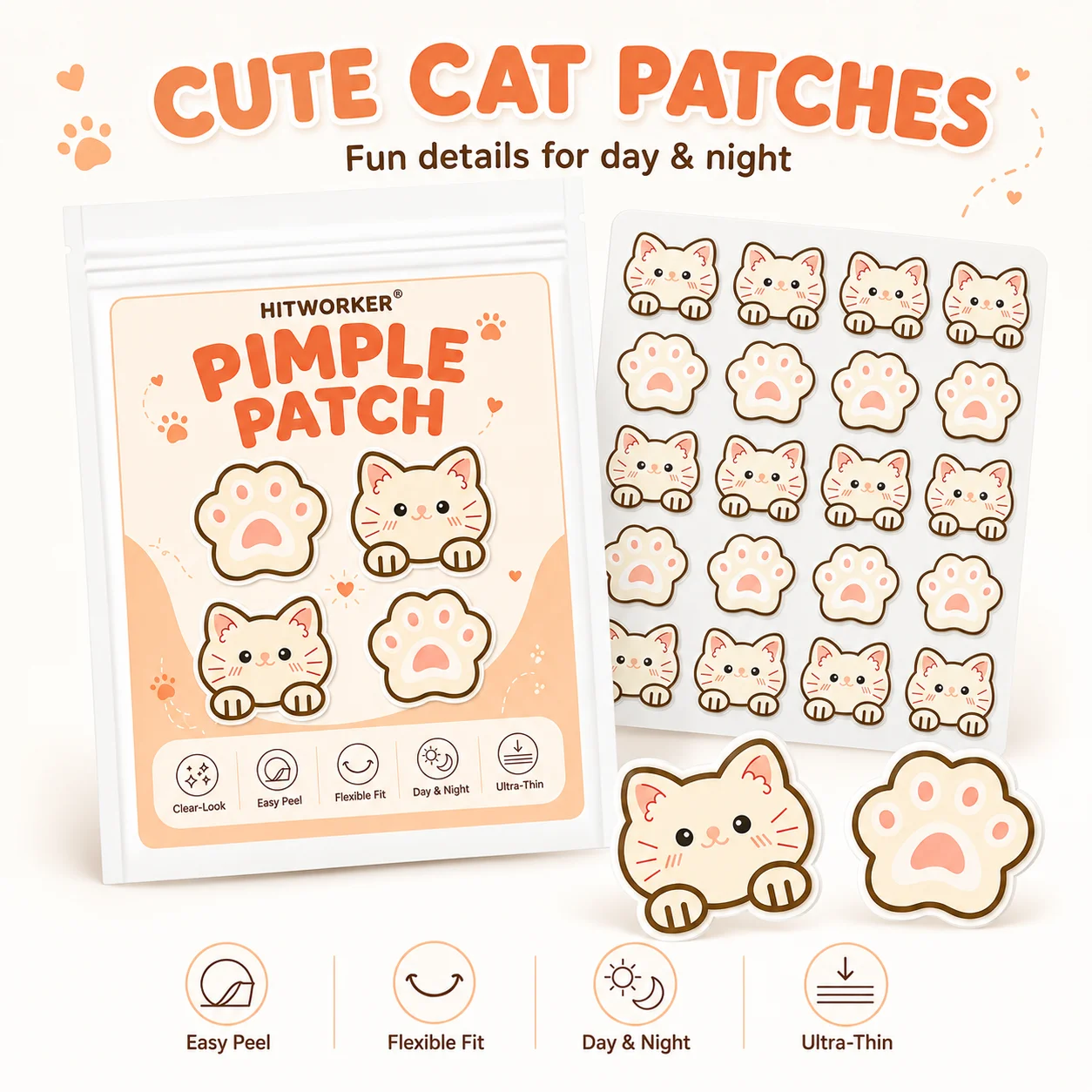 

100/200 Pcs Cat Shaped Tea Tree Oil Acne Patches Alcohol-Free Non-Irritating Secretion Absorption for Skin Care