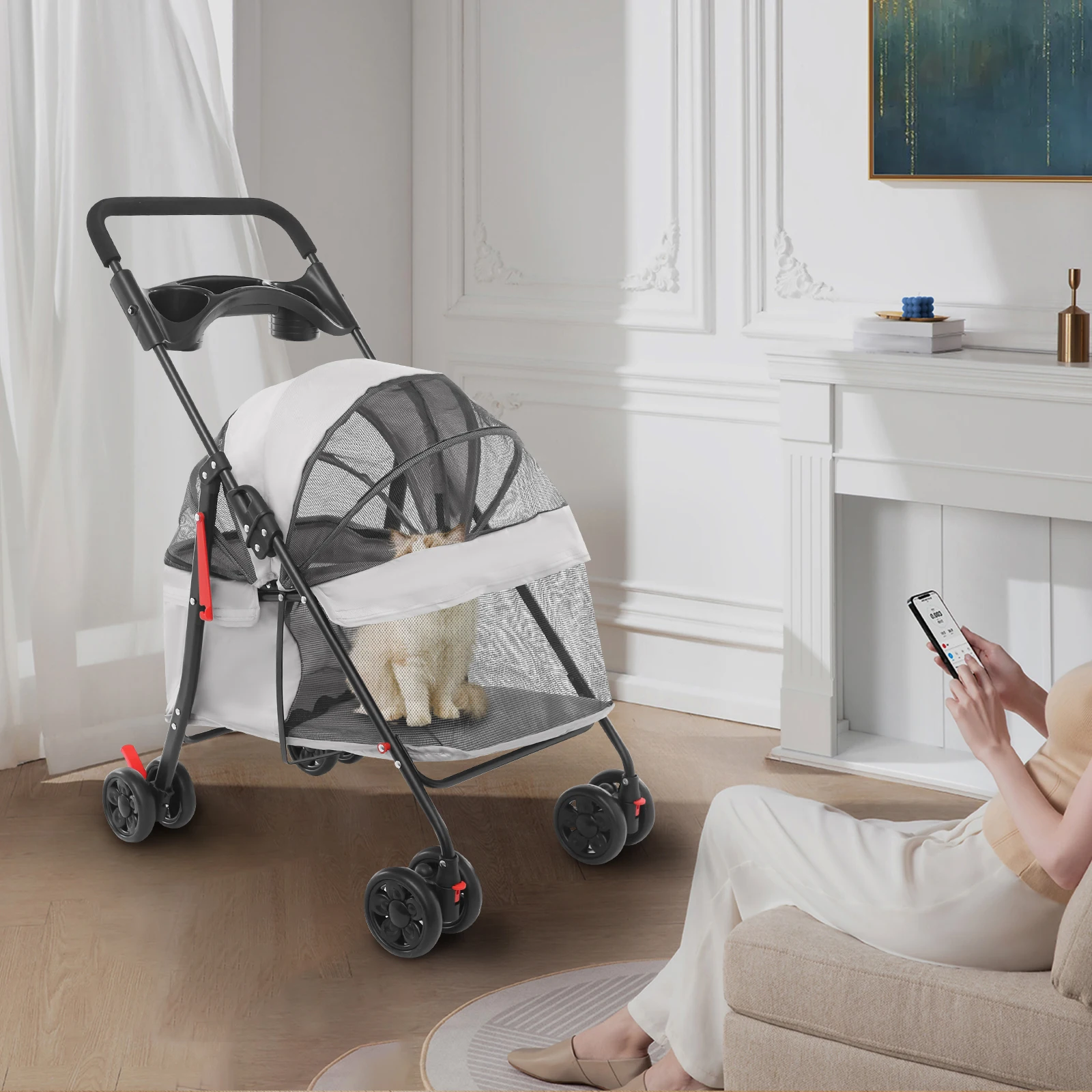 

Складная легкая тележка для домашних животных от маленьких до средних собак и кошек, прогулка собак на открытом воздухе легкая