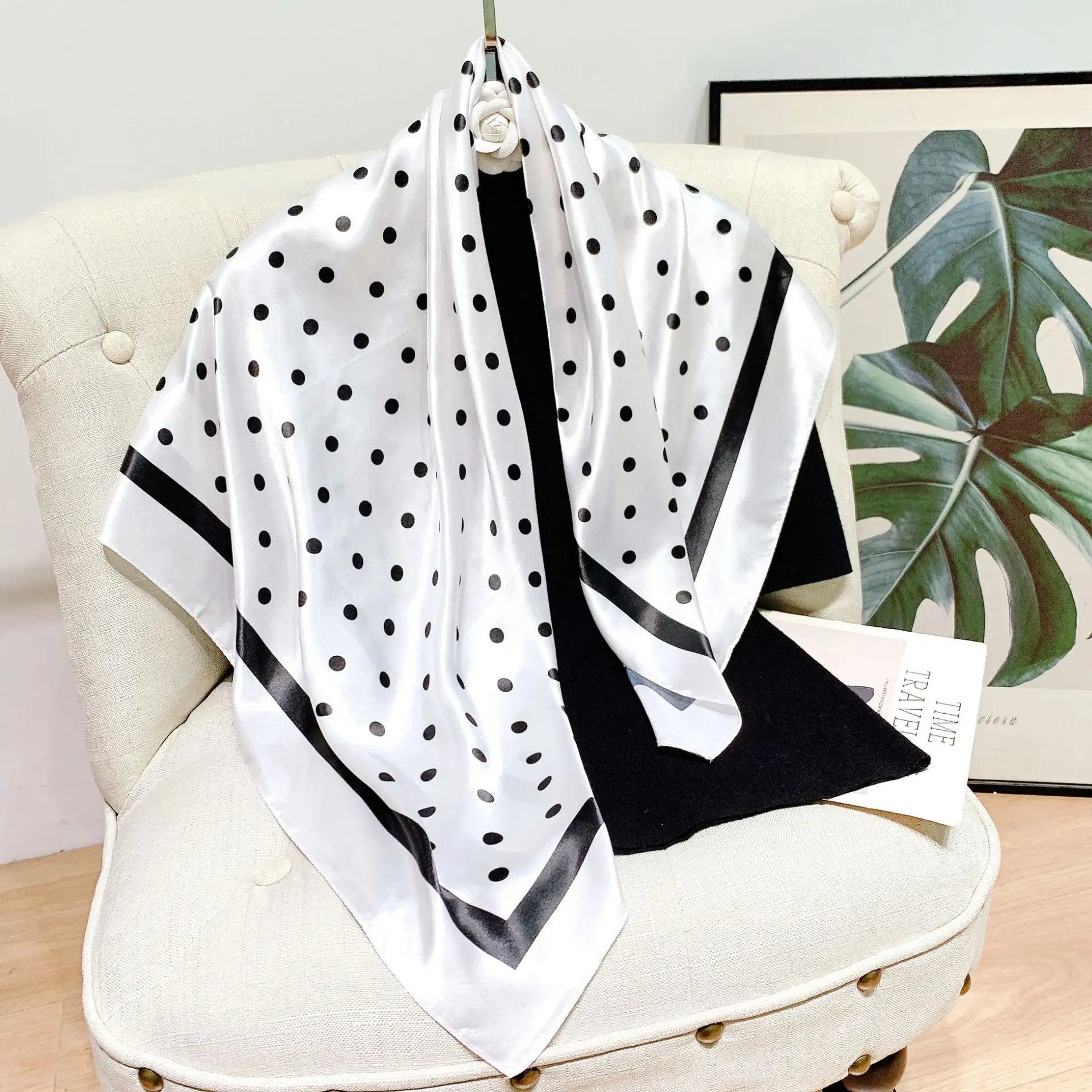 2022 Dot Print Square Scarf For Women Silk Shawl Neckerchief Female Hair Bands Head Wraps Headband Foulard Satin Hijab Bandana