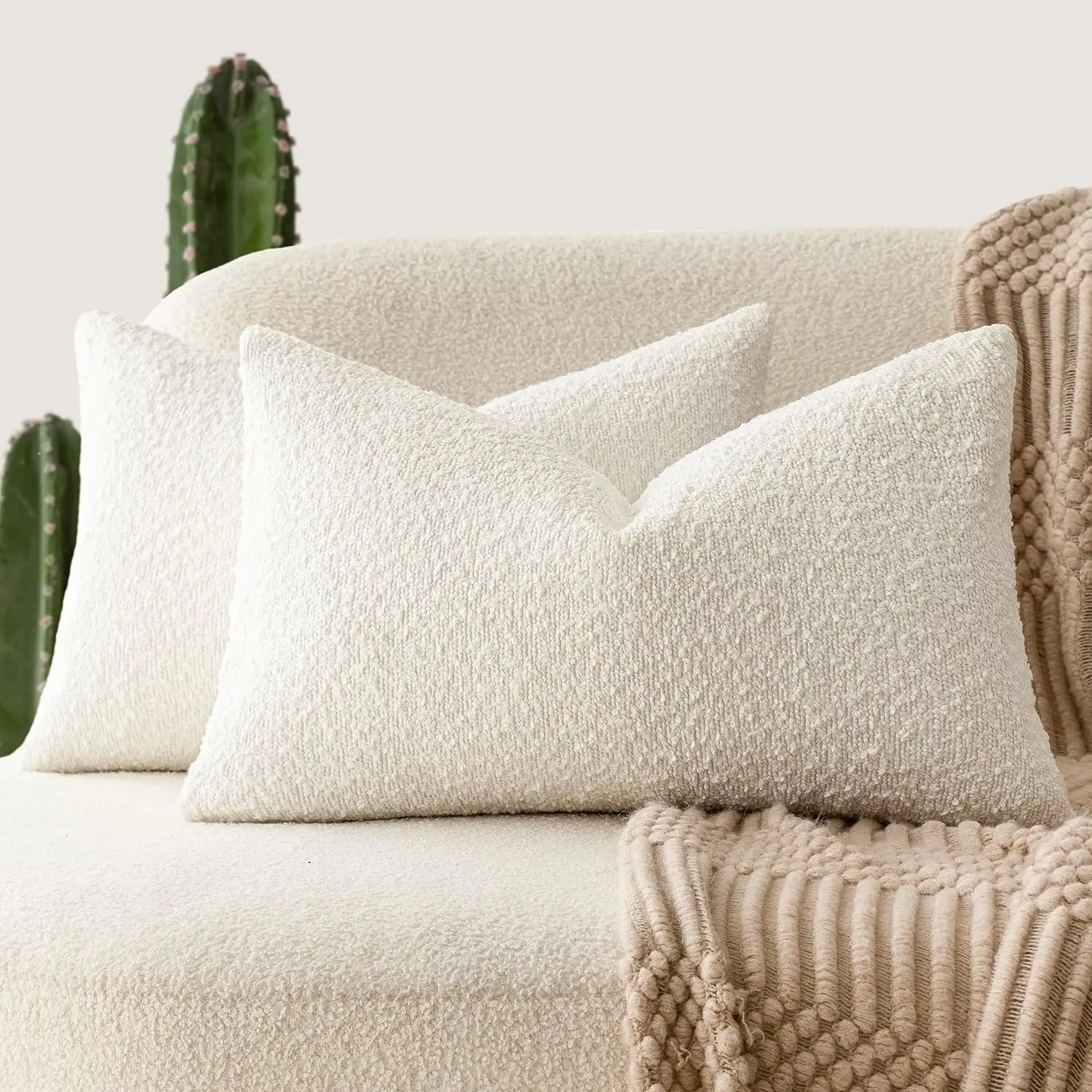 

Pa Of 2 Textured Boucle Throw Pillow Covers Accent Solid Lumbar Pillow Cases Cozy Soft Decorative Couch Cushion Case For Chair