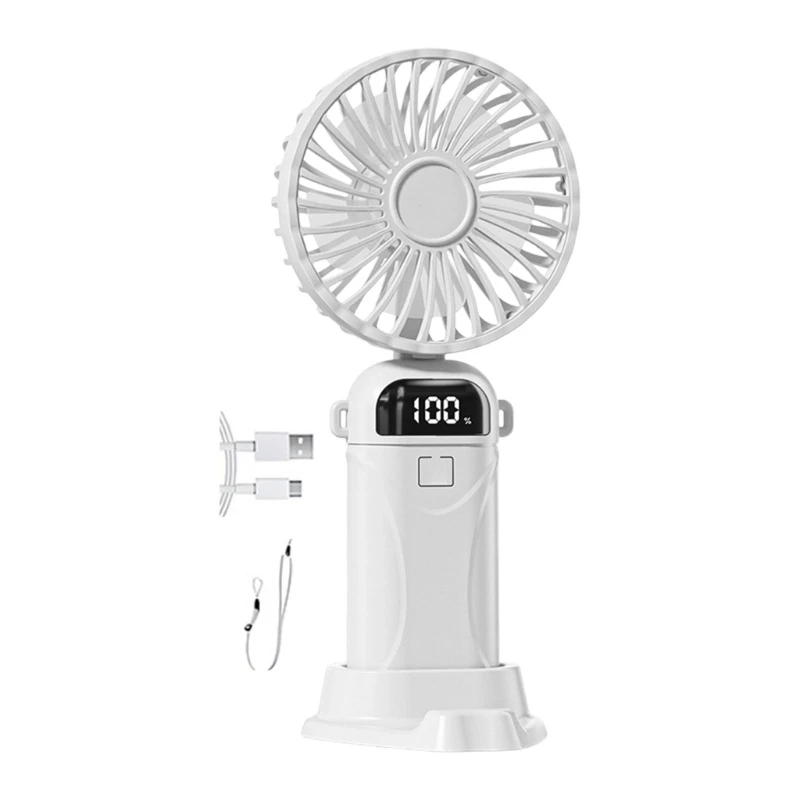 Portable Folding Fan Desk USB Rechargeable With LED Display 5 Speeds 1200mAh 