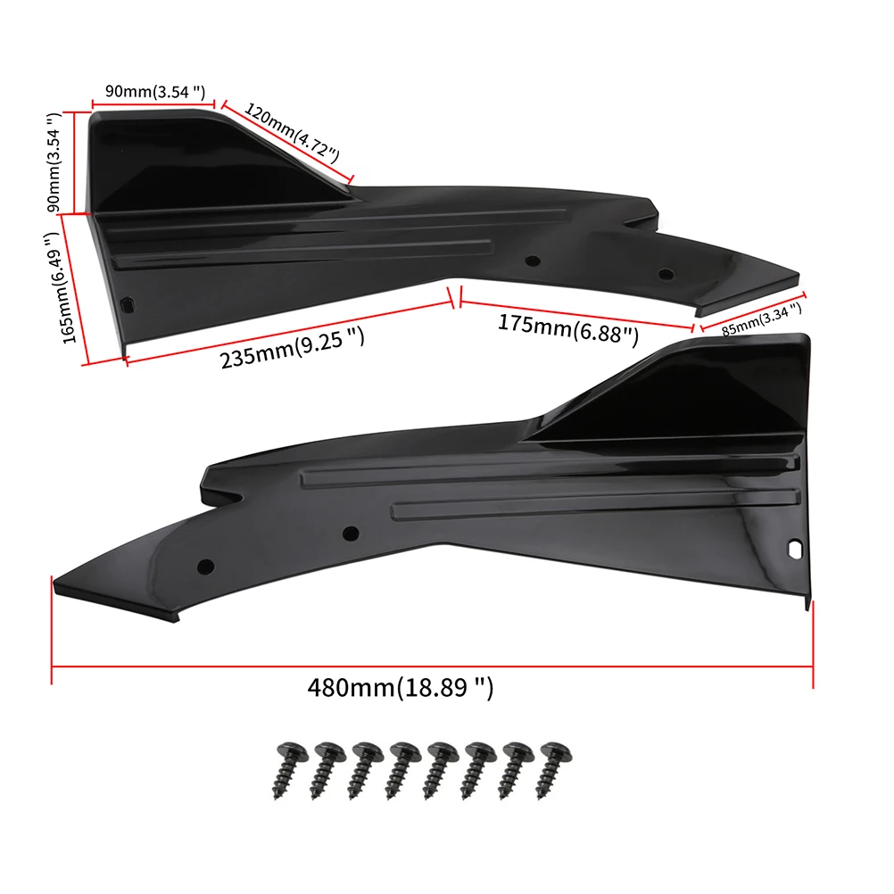 

2pcs Car Rear Bumper Lip Guard Angle Splitter Diffuser Protector Strip Black Durable Easy Install Scratch Resistant Stylish