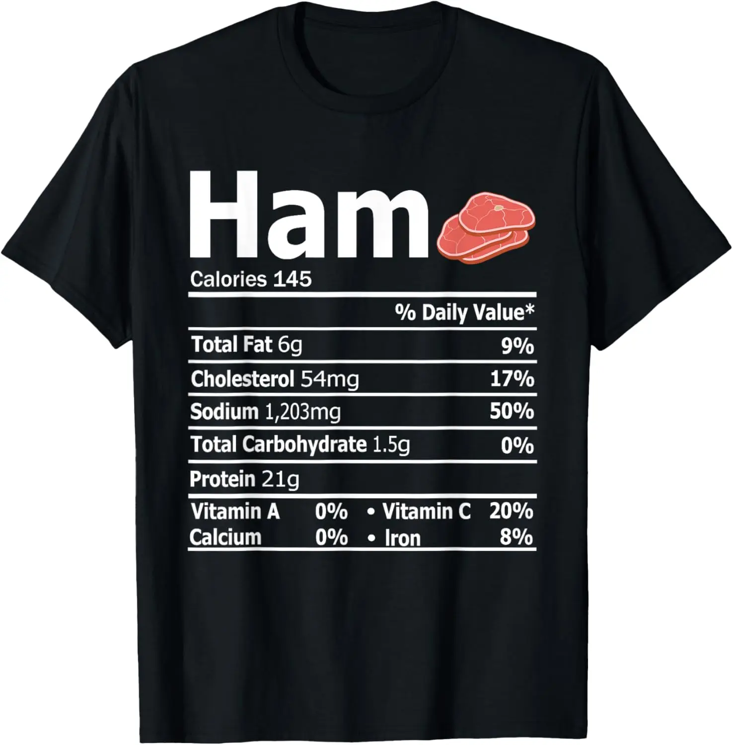 Camiseta de disfraz de Acción de Gracias a juego familiar con información nutricional de jamón
