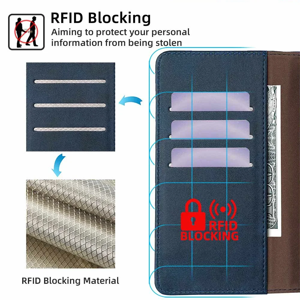Business Book Style RFID Multi Card Cover For Oneplus 12 12R 11 11R 10 Pro 10T Magnetic Buckle Leather Flip Phone Case Coque