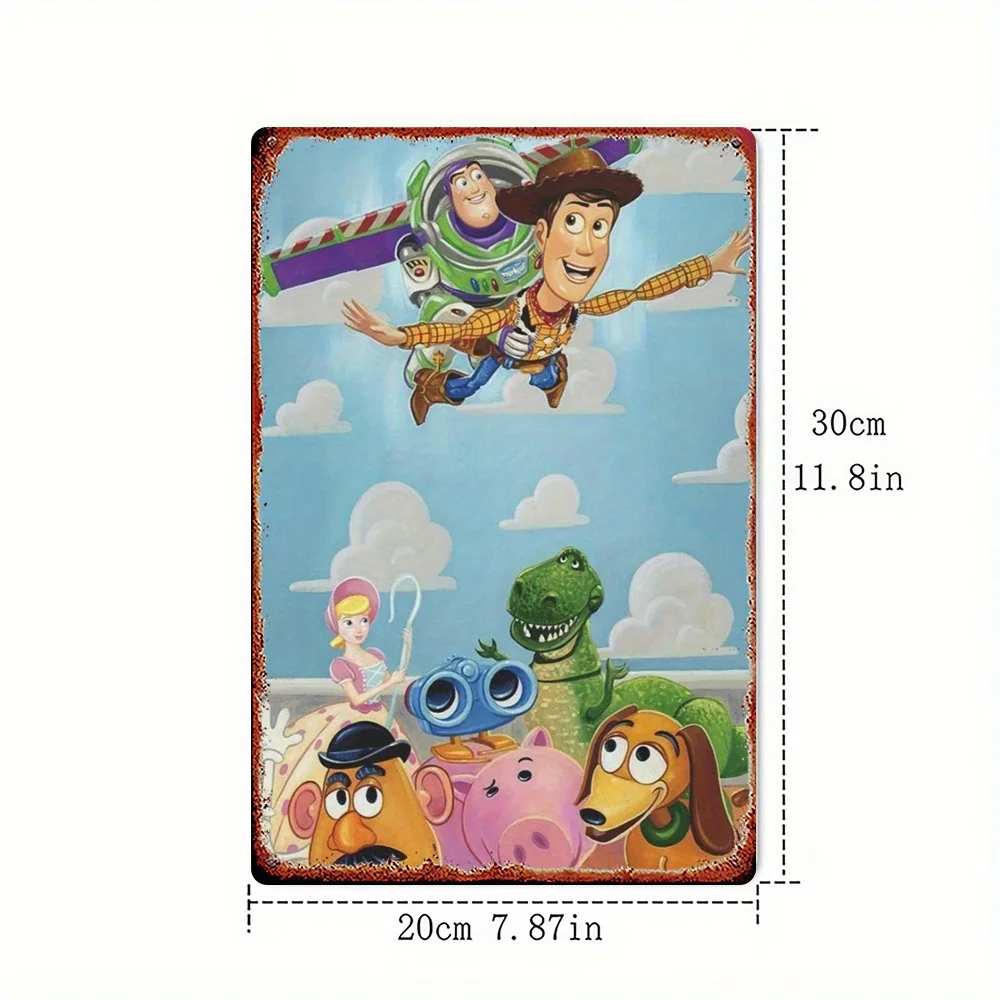 مسطح ثنائي الأبعاد، قطعة واحدة من ديكور الحائط المعدني من توي ستوري - ملصق ريترو عتيق يتميز بـ Buzz Lightyear، Woody، Jessie، Bullseye، Hiro - Heavy-D