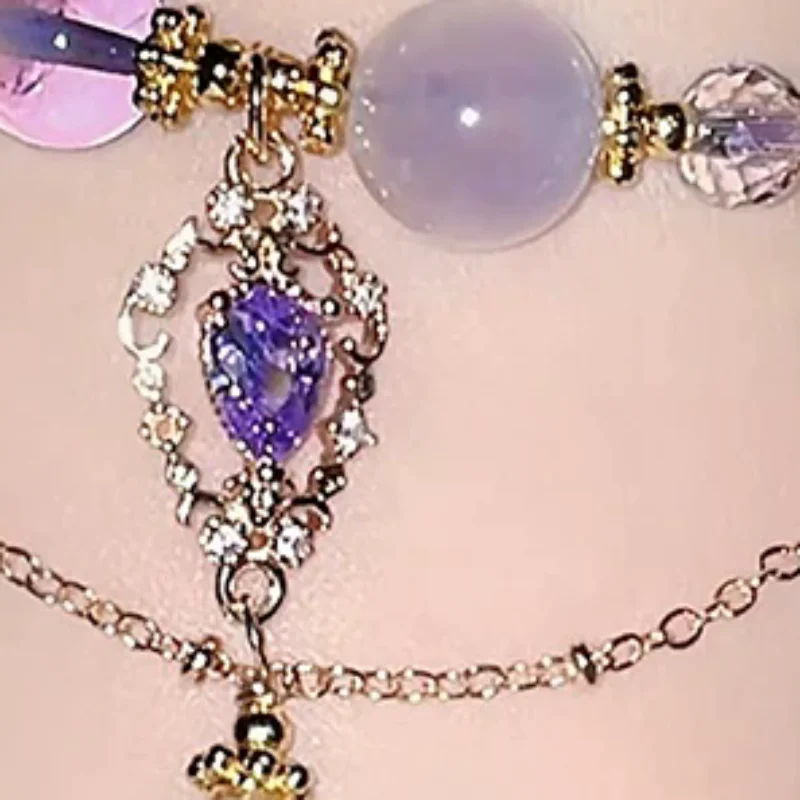 Chinese Style Light Luxury Purple Glass Crystal Beaded Bracelets For Women Tassel Pendant Bracelet Sweet All-match Wrist Jewelry