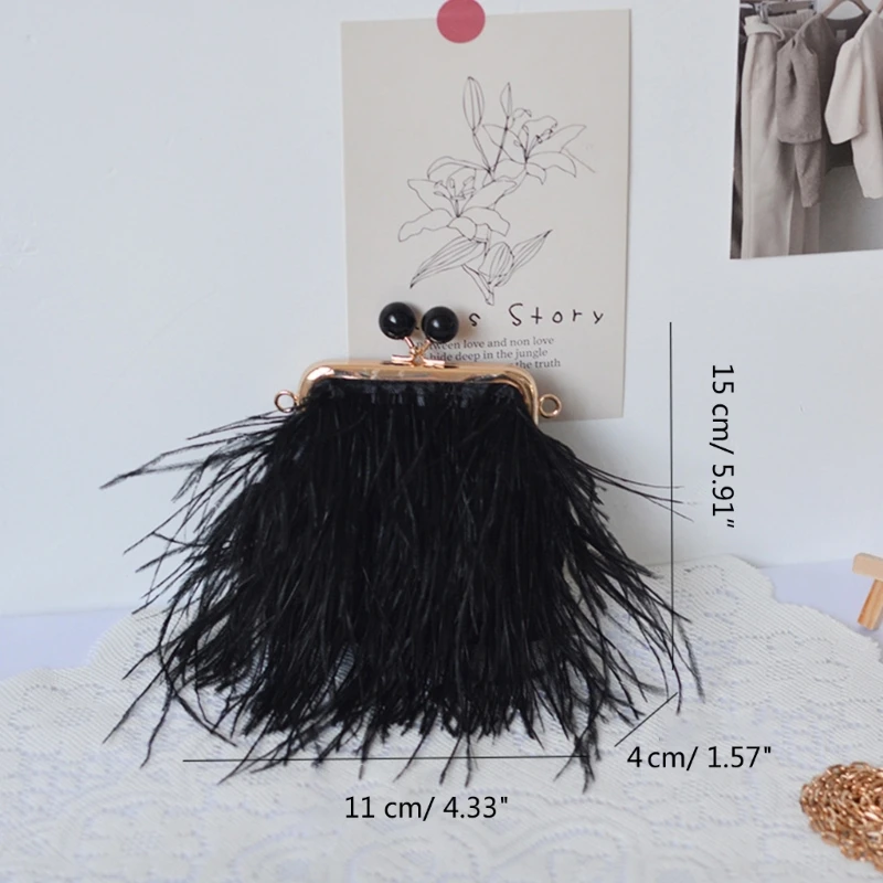 à main en peluche avec plumes mini à bandoulière avec chaîne amovible