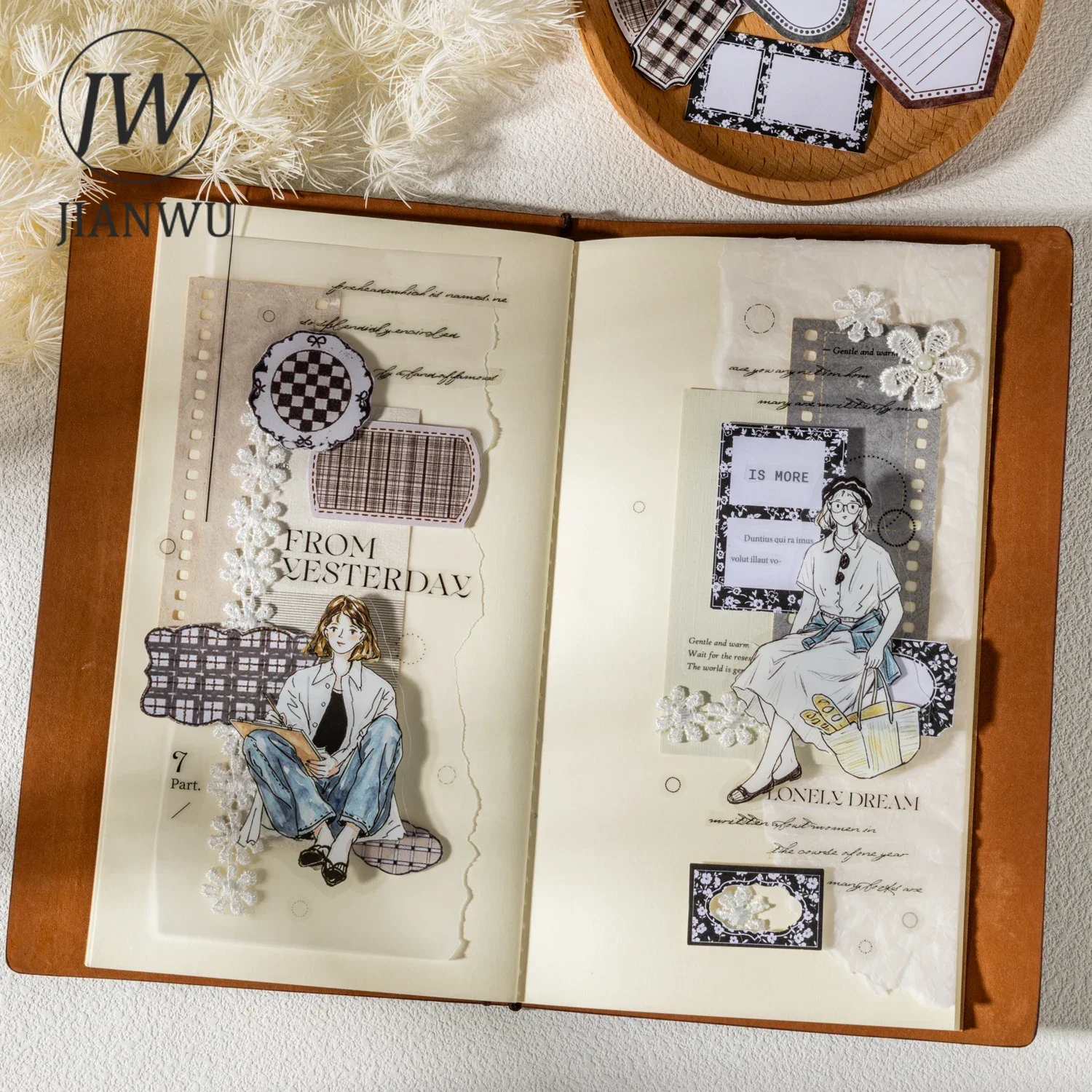 JIANWU Vintage Flower Border Label Landscape Material Collage Scrapbooking Sticker Book Creative DIY Journal Stationery view 5