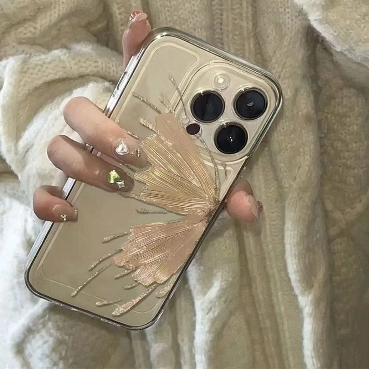 Golden Butterfly مناسبة لحافظة الهاتف المحمول iphone17pro، Apple 15 المضادة للسقوط 14، كوريا الجنوبية 13promax الجديدة 16pro. #4