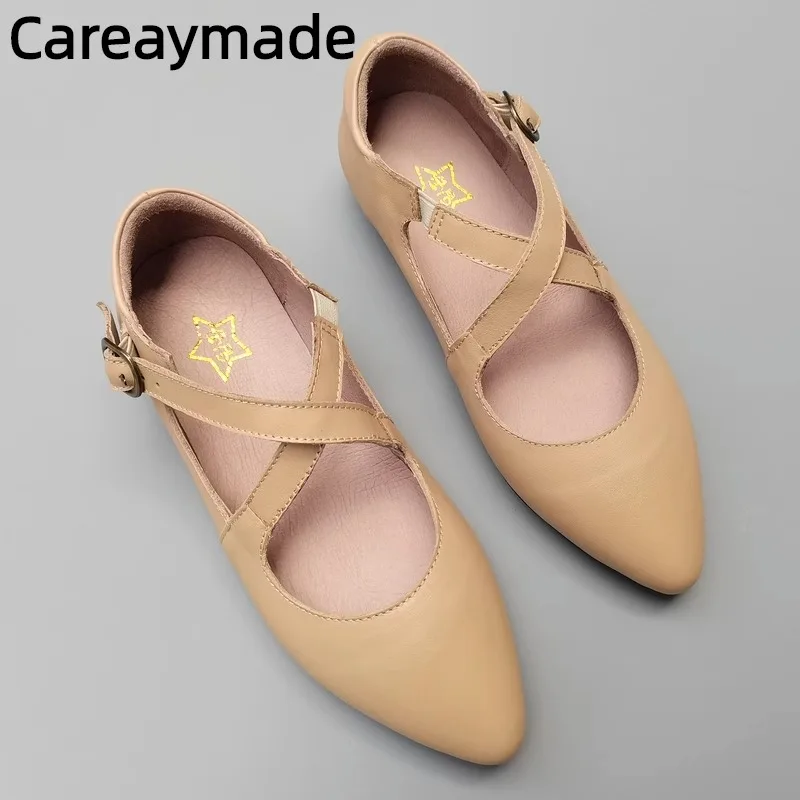 Careaymade-Genuine leather commuting women's shoes,buckle pointed layer cowhide,breathable comfortable original single shoes