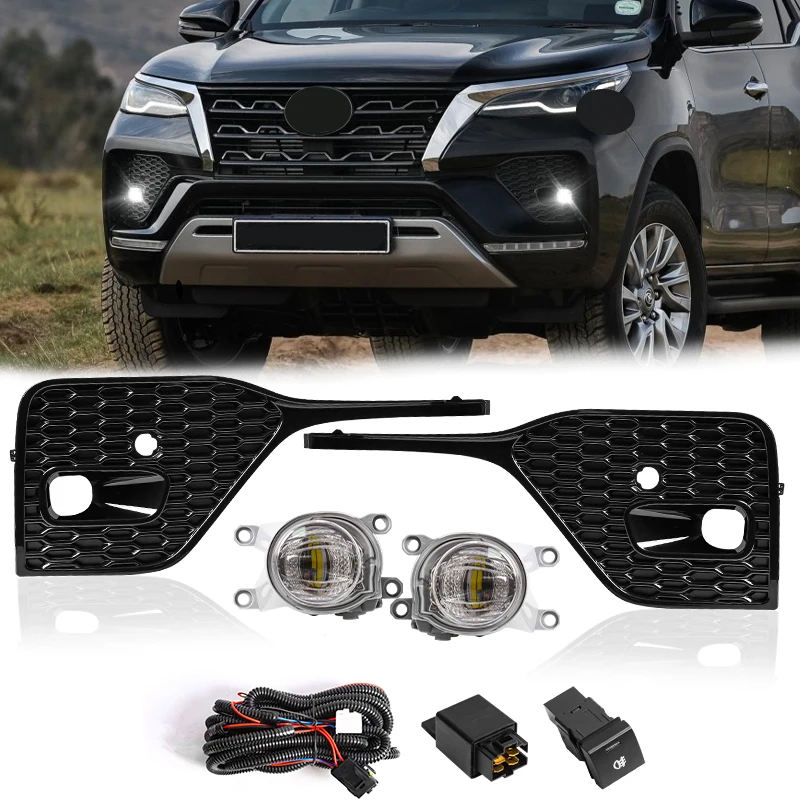 

LED Fog Lamp For Toyota Fortuner 2020 2021 Foglights Front Bumper Headlight Assembly with Grill Cover Car Accessories 12V