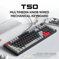 New T-WOLF T50 Real Mechanical Keyboard Blue Axis Dual Color Three Color Esports with Knob RGB Wired Keyboard Multimedia