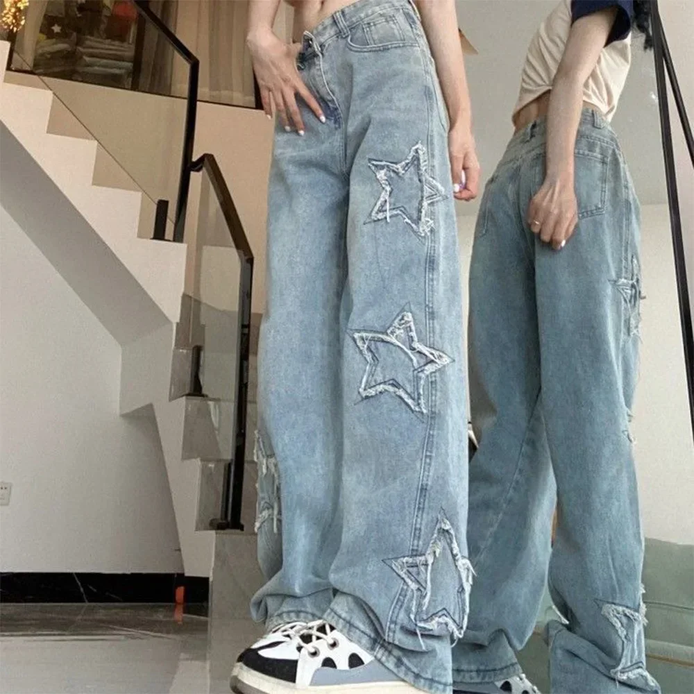 

2025 New American Retro High Street Jeans Female Spring and Autumn New Design Embroidery High Waist Thin Wide Leg Trousers Tide