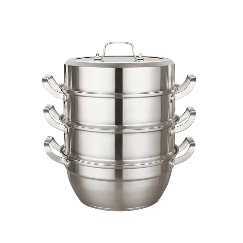 Steamer Pot Stainless Steel 304 Thickening Hot Pot Soup Multi-Layer Steam Pot with Cover General Use for Gas Induction Cooker