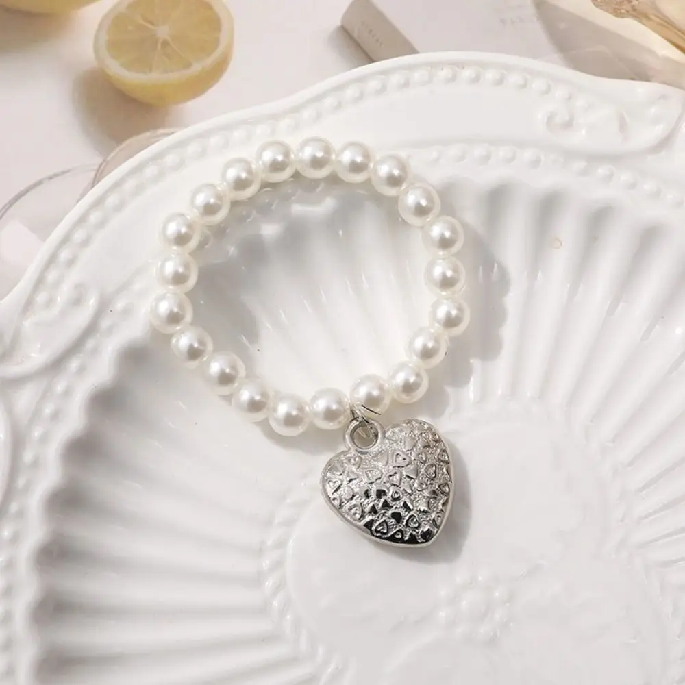 

Crafts Dog Toy Heart Necklace Elastic Silver Dog Doll Pearl Collars Cute Fashion BJD Dolls Mini Pearl Chain BJD Dolls