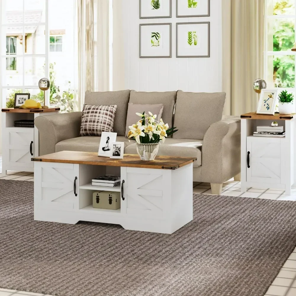 

Coffee Table 3-Piece Set, Including 2 End Tables and Large-Capacity Coffee Table, Living Room and Bedroom Retro Dining Table