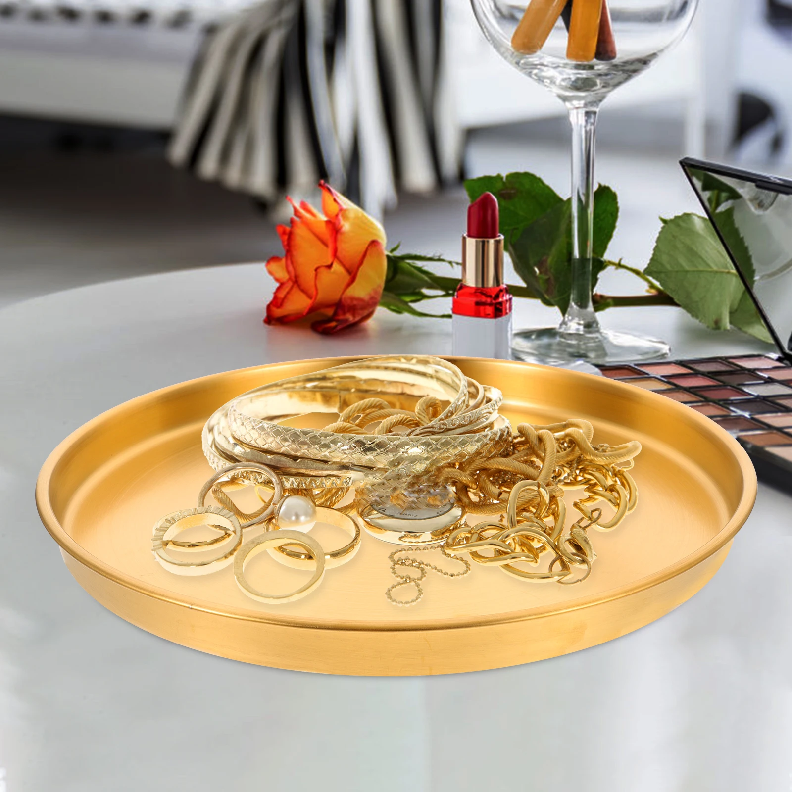 

Stainless Steel Storage Tray Plate Jewelry Dish Key Holder Home Kitchen Bar Accessories